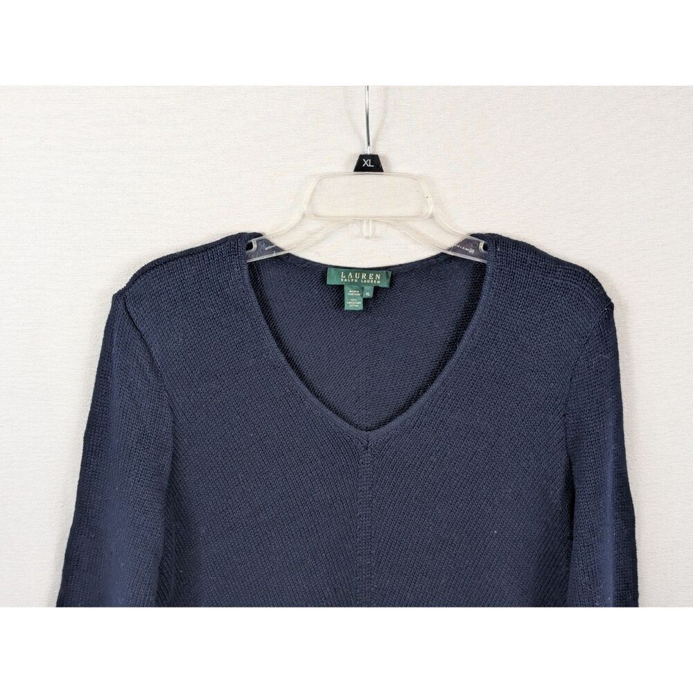 Lauren Ralph Lauren V-Neck Knit Sweater Navy Blue Women's Size XL - Picture 2 of 14